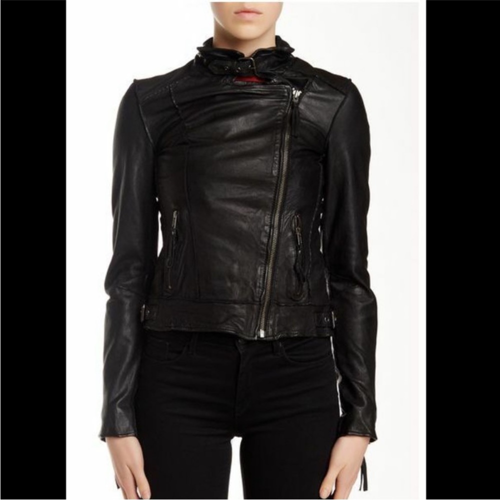 MUUBAA KEELEY BLACK LEATHER BIKER JACKET US 4